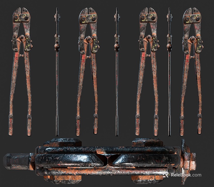 Vintage Hardware Tools Featuring Multiple Rusty Pliers and Black Metal Tool in Rustic Design 3d model 