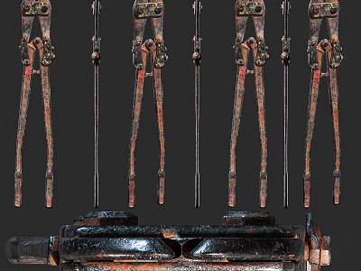 Vintage Hardware Tools Featuring Multiple Rusty Pliers and Black Metal Tool in Rustic Design 3d model