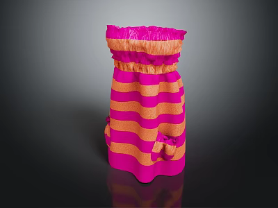 Pink and Orange Striped Skirt with Ruffled Waist and Flared Hem Design 3d model