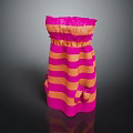 Pink and Orange Striped Skirt with Ruffled Waist and Flared Hem Design