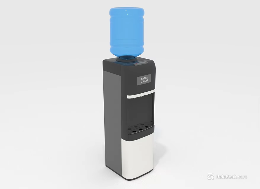 Modern Water Dispenser With Blue Bottle And Black Silver Body For Daily Use 3d model 
