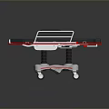 Mobile Medical Stretcher with Black Mattress White Frame Red Edges and Wheeled Hospital Transport Base