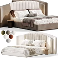 Double Bed Design With Upholstered Headboard Beige Brown Plush Pillows Throw Blankets And Side Table 3d model
