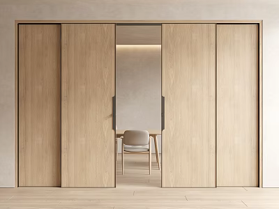 Wooden Sliding Doors For Minimalist Interior With Open Entrance And Furniture View 3d model