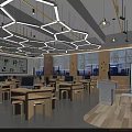 Bright Modern Kindergarten Space With Wooden Kids Tables Creative Lighting And Decorative Walls
