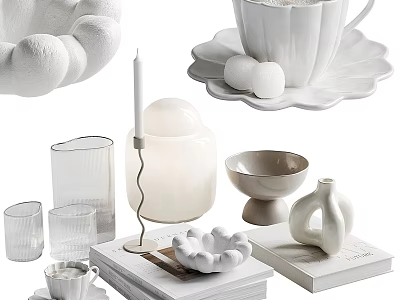 Modern White Tableware Set Featuring Cups Plates Bowls Glasses Candle Holder And Vases 3d model