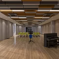 School Modern Study Area With Wooden Bookshelves Long Tables And Wooden Stools
