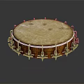 Handcrafted Traditional Drum With Light Leather Head And Wooden Body On Dark Reflective Background