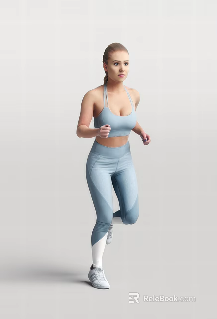 A Woman Running In Light Blue Sports Bra And Leggings Activewear For Fitness 3d model 