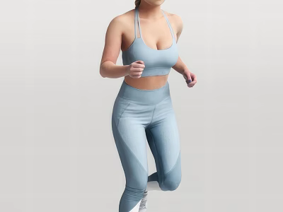 A Woman Running In Light Blue Sports Bra And Leggings Activewear For Fitness 3d model