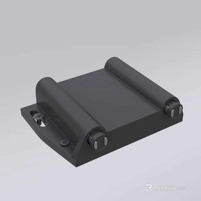 Black Solid Industrial Mechanical Bracket With Dual Rollers And Mounting Screws 3d model 
