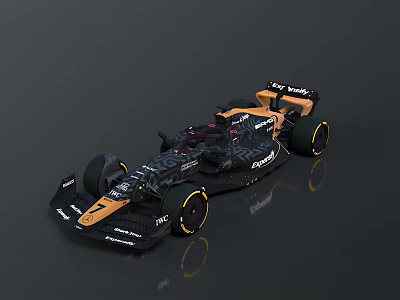 Black And Orange F1 Race Car With Sleek Design And Sporty Racing Wheels 3d model