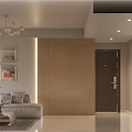 Modern Living Dining Room Interior With Chandelier Decorative Painting And Storage Cabinets