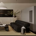 Modern Warm Style Living Room With Plush Black Sofa And Elegant Comfortable Home Interior Design