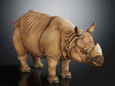 Realistic Brown Rhinoceros 3D Model With Rough Skin Texture and Single Horn Standing 3d model