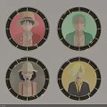 Anime Character Circular Badges With Various Background Colors And Decorative Borders 3d model