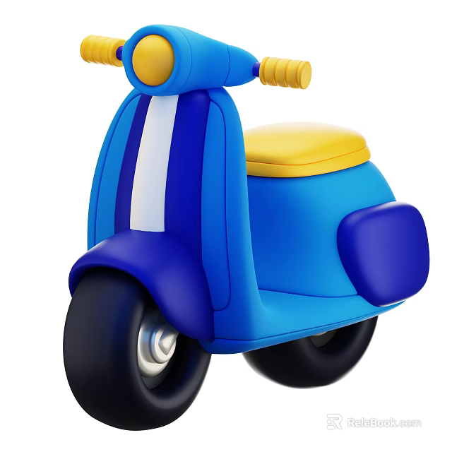 Cartoon Style Kids Toy Scooter With Blue Body Yellow Seat And White Stripe 3d model 