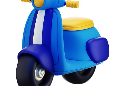 Cartoon Style Kids Toy Scooter With Blue Body Yellow Seat And White Stripe 3d model
