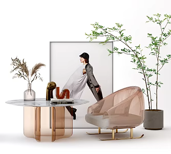 Light Luxury Sofa Chair Leisure Chair Coffee Table Combination 3d model