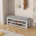 Modern Gray Tufted Shoe Bench With Multi Tier Shoe Storage For Entryway
