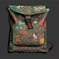Iconic Pattern Floral Print Fashion Backpack Brown Base Green Red Straps Flap Design