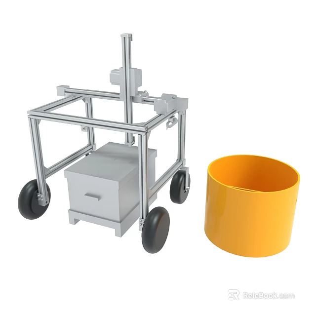 Industrial Metal Cart With Drawer Unit Wheels And Yellow Cylinder 3d model 