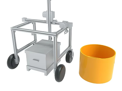 Industrial Metal Cart With Drawer Unit Wheels And Yellow Cylinder 3d model
