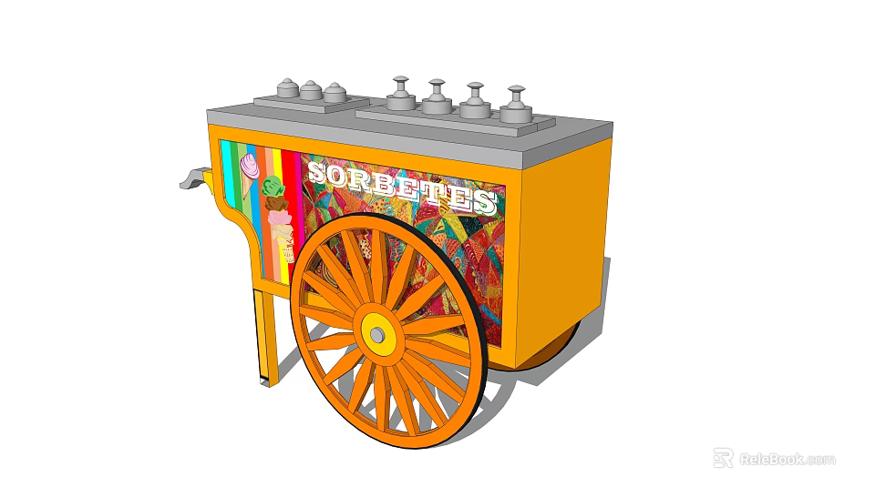 Functional Sorbettes Cart With Yellow Body Colorful Decorations And Large Wheel 3d model 