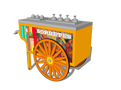 Functional Sorbettes Cart With Yellow Body Colorful Decorations And Large Wheel 3d model