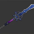 Fantasy Decorative Sword With Blue Purple Accents Star Patterns And Chain
