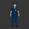 3D Police Officer Character in Blue Uniform with Hat Badge and Brown Belt