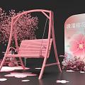 Pink Swing with Romantic Cherry Blossoms and Petals in Decorative Setup