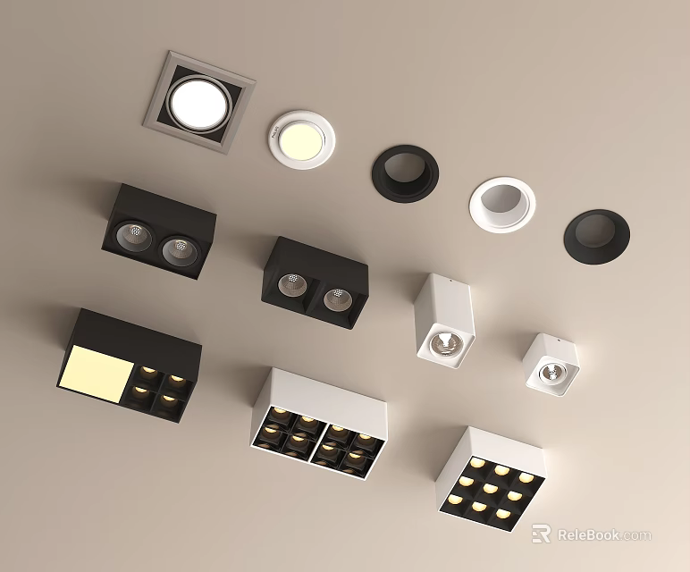 Modern Downlights and Spotlights Featuring Various Shapes Designs and Black White Finishes 3d model 