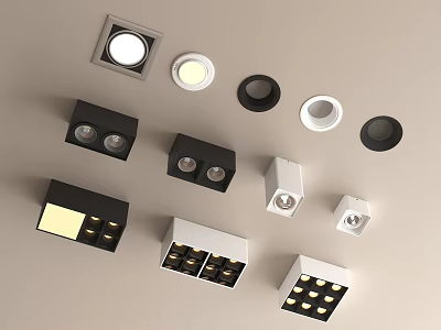 Modern Downlights and Spotlights Featuring Various Shapes Designs and Black White Finishes 3d model