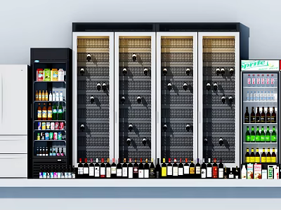 Commercial Display Freezers With Glass Doors Storing Various Beverages And Alcohol Bottles 3d model