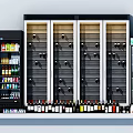 Commercial Display Freezers With Glass Doors Storing Various Beverages And Alcohol Bottles