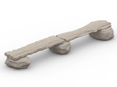 Rural Garden Landscape Bridge With Natural Wooden Planks And Stone Supports 3d model