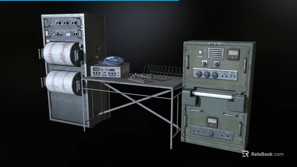 Public Facility Equipment With Control Panels Storage Cabinets And Metal Workbench 3d model 