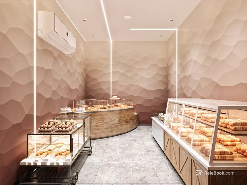 Modern Pastry Shop Interior With Display Cases And Pastries 3d model 