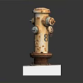 Building Exterior Rusted Fire Hydrant With Chain Number 8 And White Base