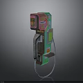 Vintage Telephone Booth Exterior With Pink Green Panels Screen And Cable