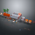 Modern Living Room Setup With White Sofa Green Plants Wooden Cabinet And Orange Accents