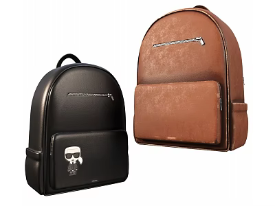 Stylish Leather Backpacks Black and Brown with Cartoon Skull Pattern and Zipper Details 3d model