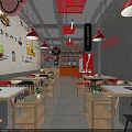Hotpot Restaurant Interior Design With Red Pendant Lights Wall Decor And Wooden Tables Chairs