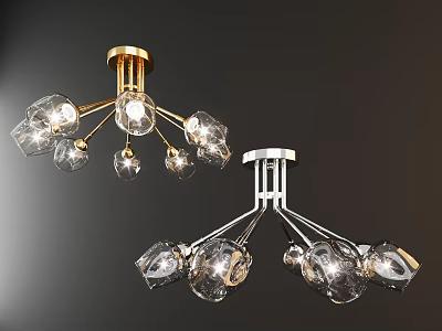 Modern Luxury Chandeliers With Gold And Silver Bases And Transparent Glass Shades 3d model
