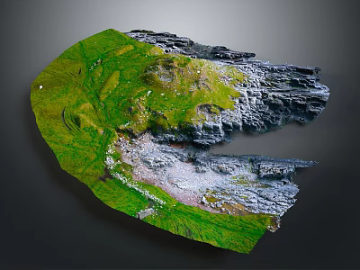 Architectural Terrain Model Featuring Lush Green Grass and Rocky Landscape Elements 3d model