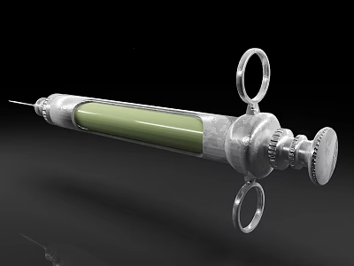 Medical Syringe Manual Operation Tool With Metal Structure Green Plunger And Ring Handles 3d model