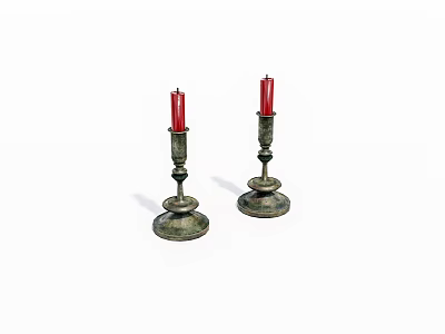Two Vintage Candle Holders With Red Candles On White Background 3d model