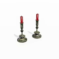 Two Vintage Candle Holders With Red Candles On White Background