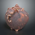 Rustic Brown Ceramic Decorative Ornament Set with Elephant Shaped Design Tiered Lid and Textured Surface